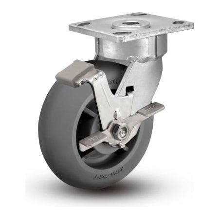Colson CSC 5" QuietMaster Caster with Swivel Plate and Brake, 4" x 4-1/2" Plate, 425 Lb. Capacity EG-52-PERF(RG)-S-PB-FB